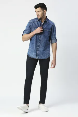 Slim Fit Cotton Polyester Indigo Shirt