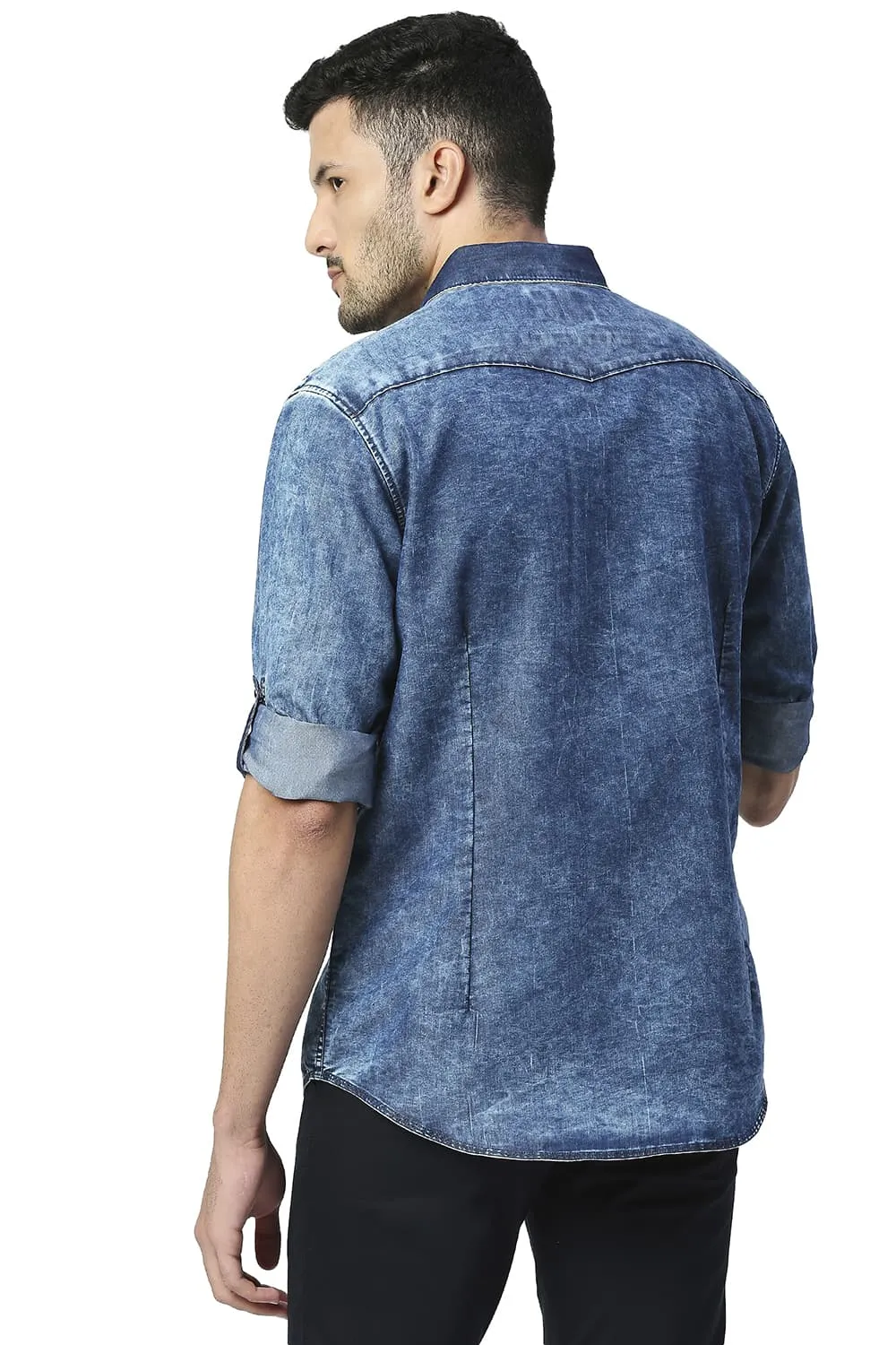 Slim Fit Cotton Polyester Indigo Shirt