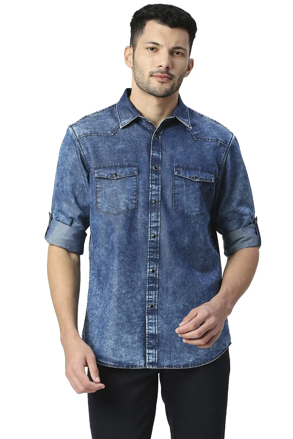 Slim Fit Cotton Polyester Indigo Shirt