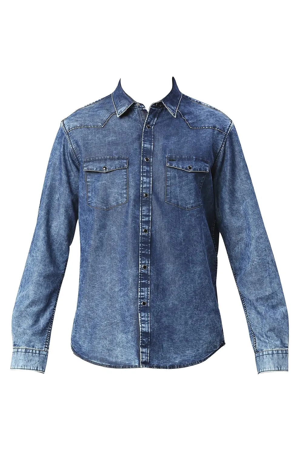 Slim Fit Cotton Polyester Indigo Shirt