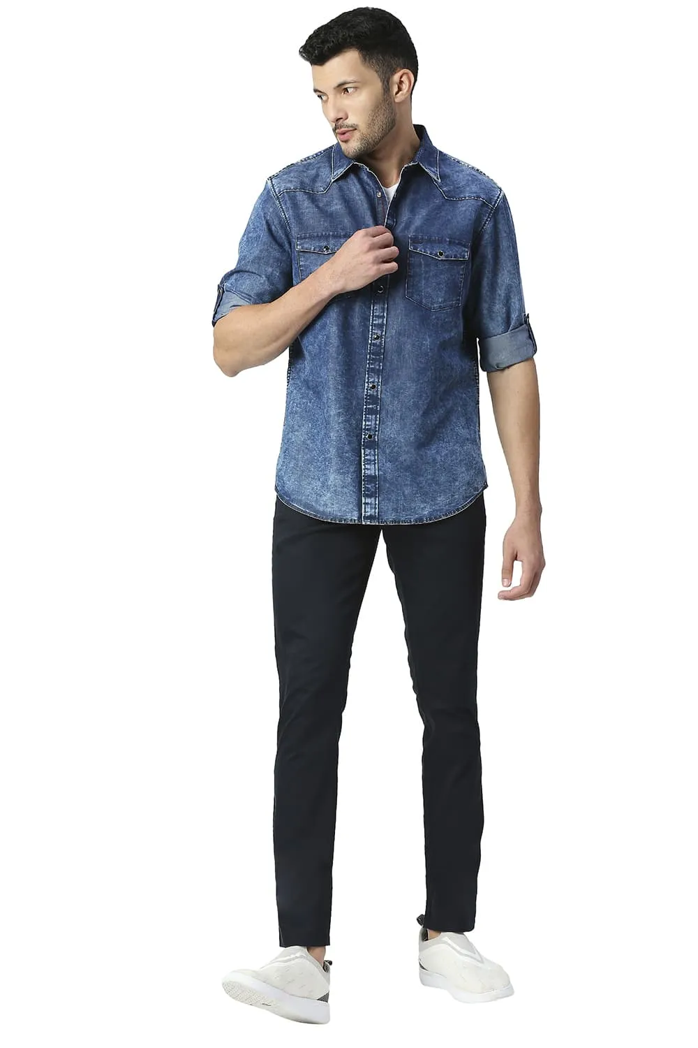 Slim Fit Cotton Polyester Indigo Shirt