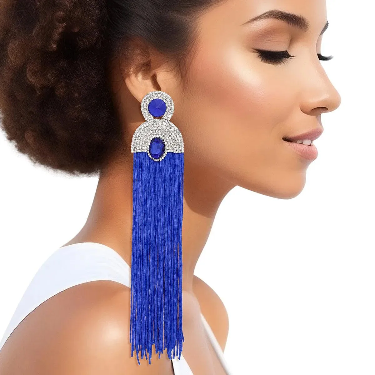 Style Staple Blue Fringe Statement Earrings for Glamour