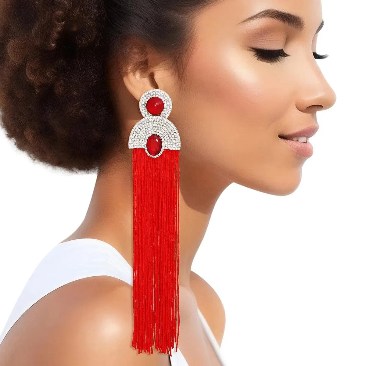 Style Staple Red Fringe Statement Earrings for Glamour