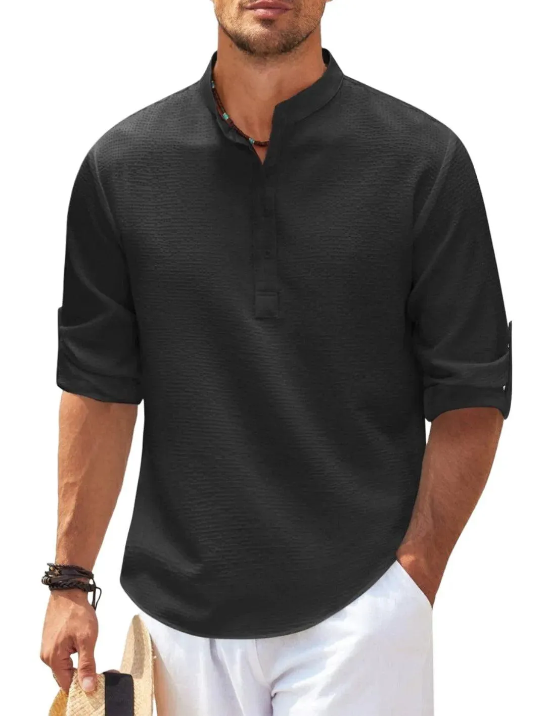 Stylish Stand Collar Long Sleeve Casual Shirt