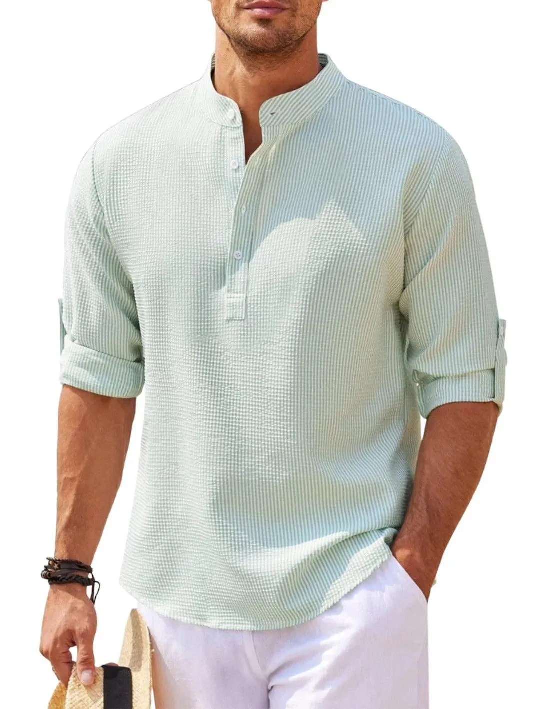 Stylish Stand Collar Long Sleeve Casual Shirt