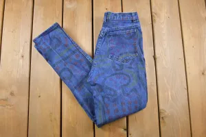 Vintage 1990s Abstract Design Blue Denim Jeans Size 24 x 28