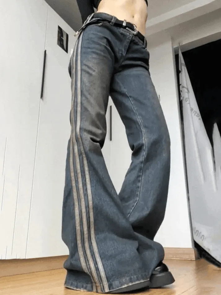 Vintage Side Striped Y2K Flare Jeans