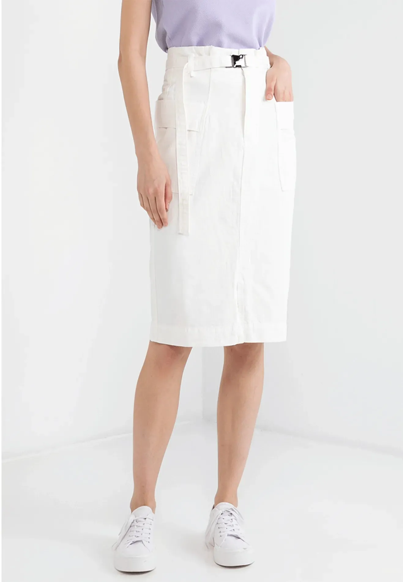 VOIR JEANS Hey Summer Collection: Paperbag Waist Belted Midi Skirt