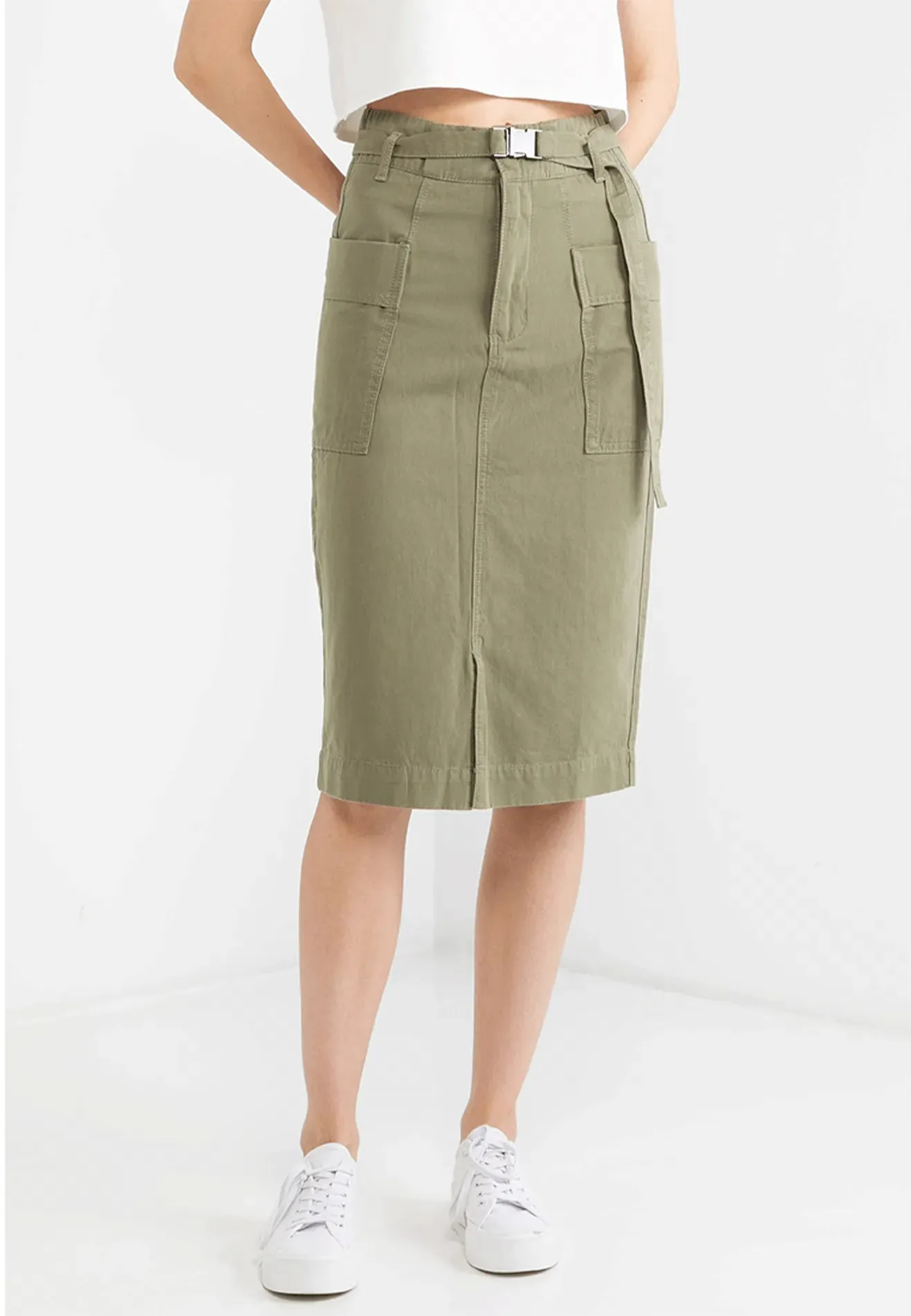 VOIR JEANS Hey Summer Collection: Paperbag Waist Belted Midi Skirt