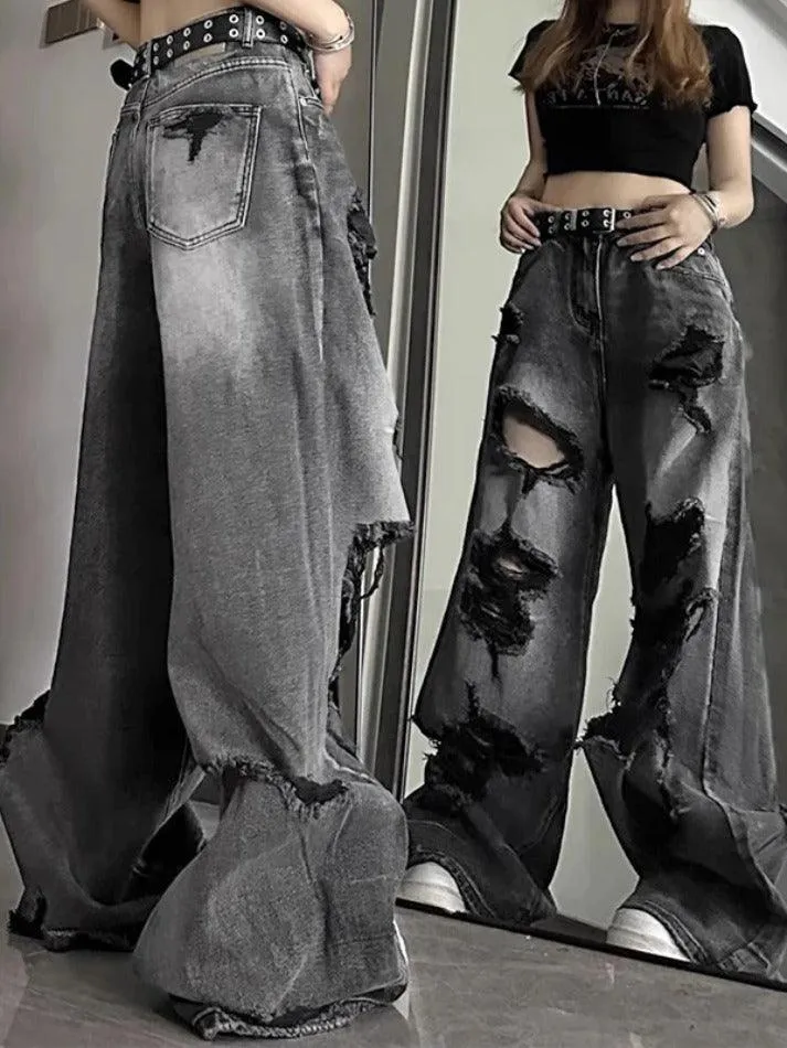 Washed Black Ripped Boyfriend Jeans