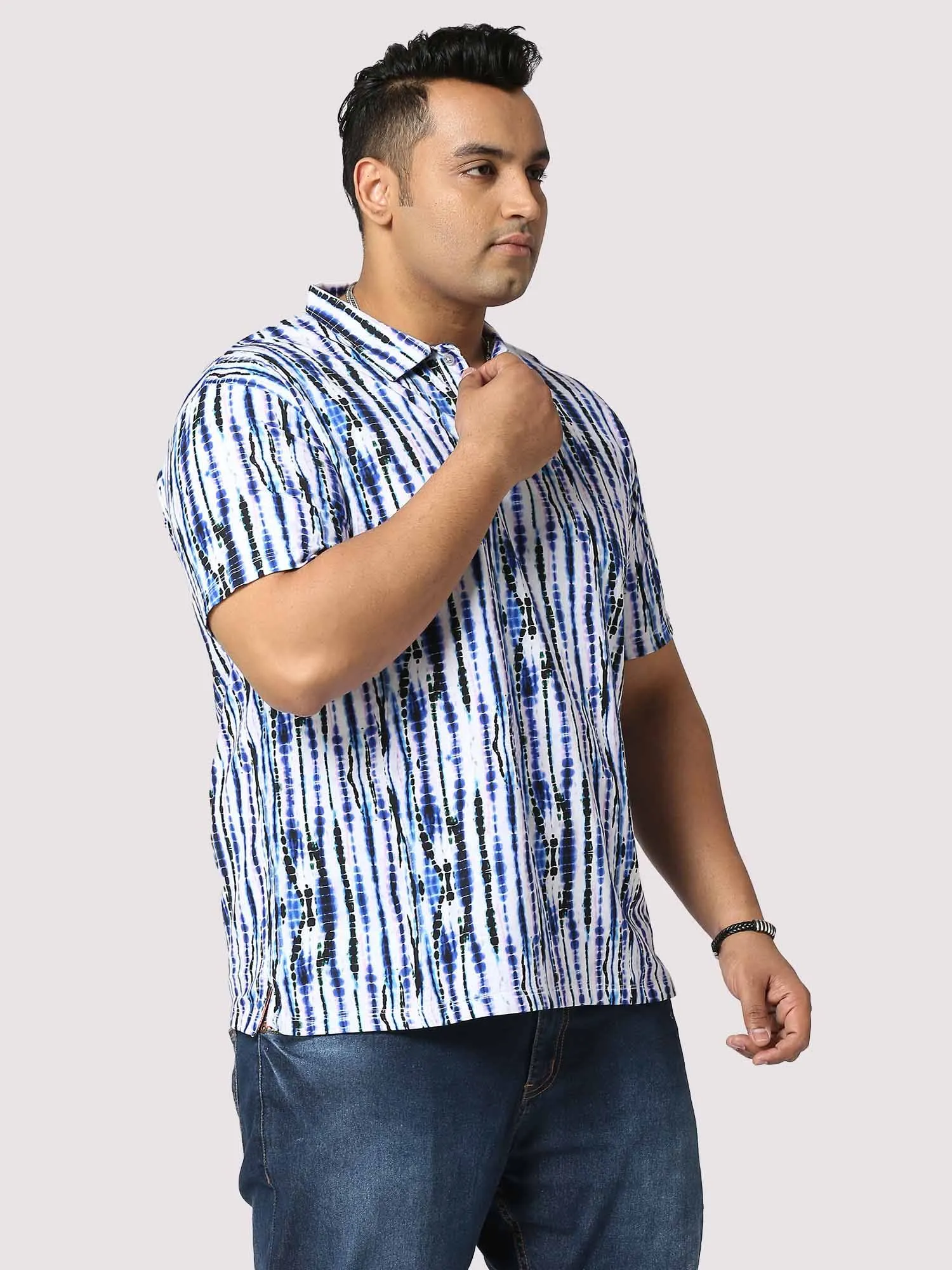 Waves Half Sleeves Digital Printed Shirt Men's Plus Size