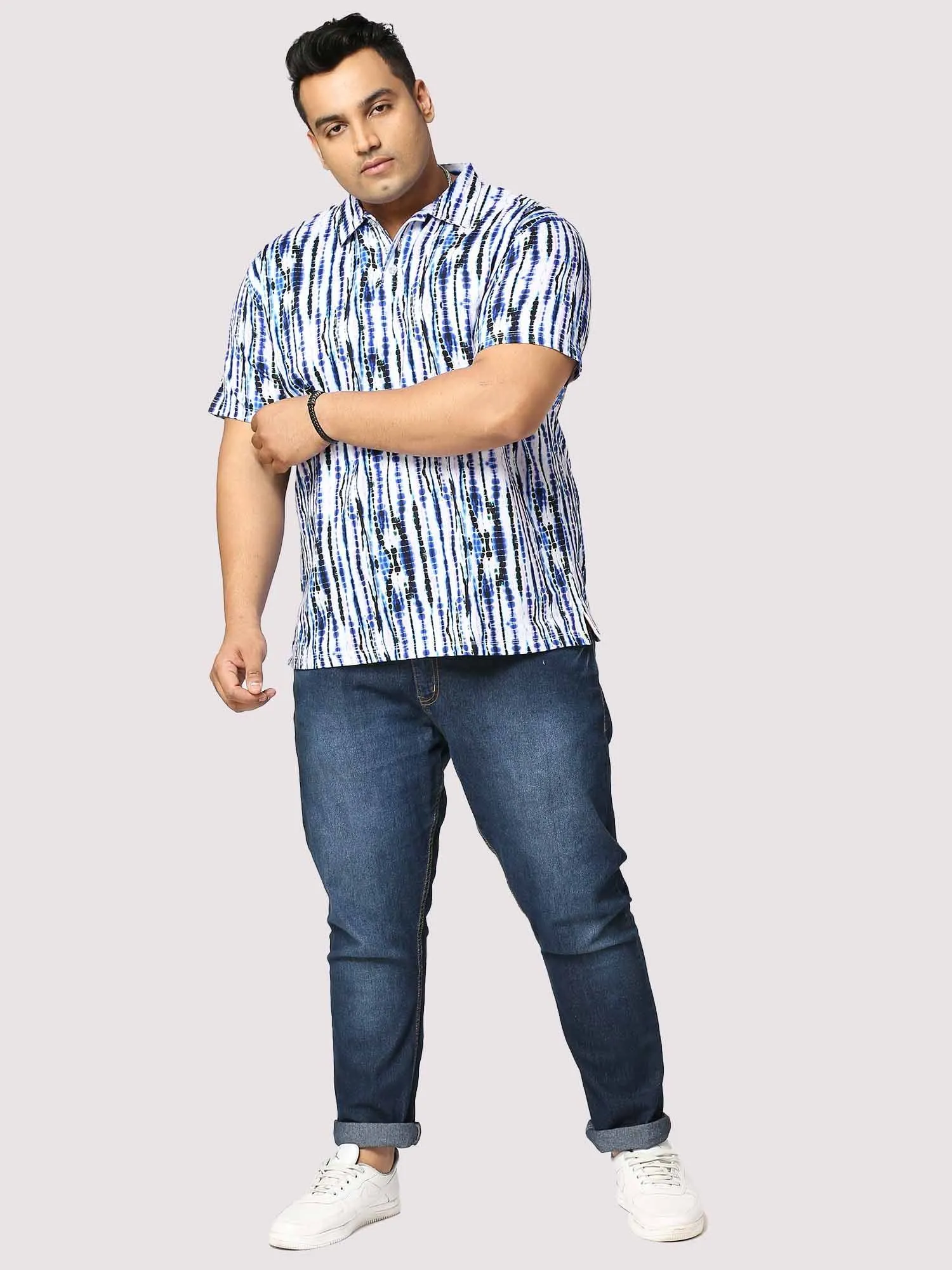 Waves Half Sleeves Digital Printed Shirt Men's Plus Size