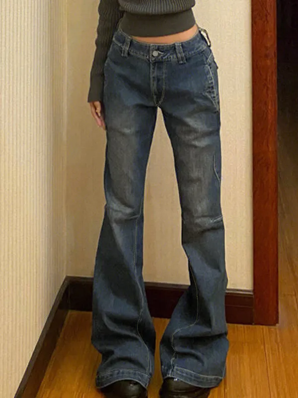 Wenkouban Vintage Ripped Flared Low Waist Jeans