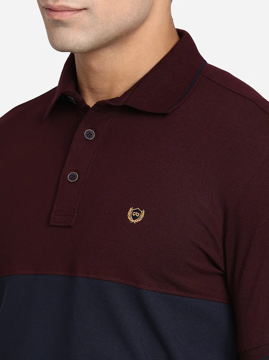 Wine & Blue Striped Slim Fit Polo T-Shirt | JadeBlue