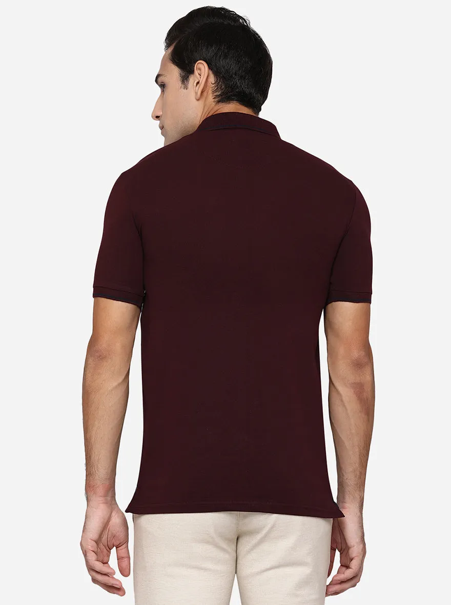 Wine & Blue Striped Slim Fit Polo T-Shirt | JadeBlue