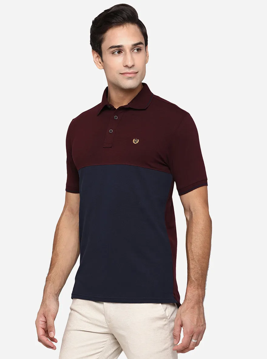 Wine & Blue Striped Slim Fit Polo T-Shirt | JadeBlue