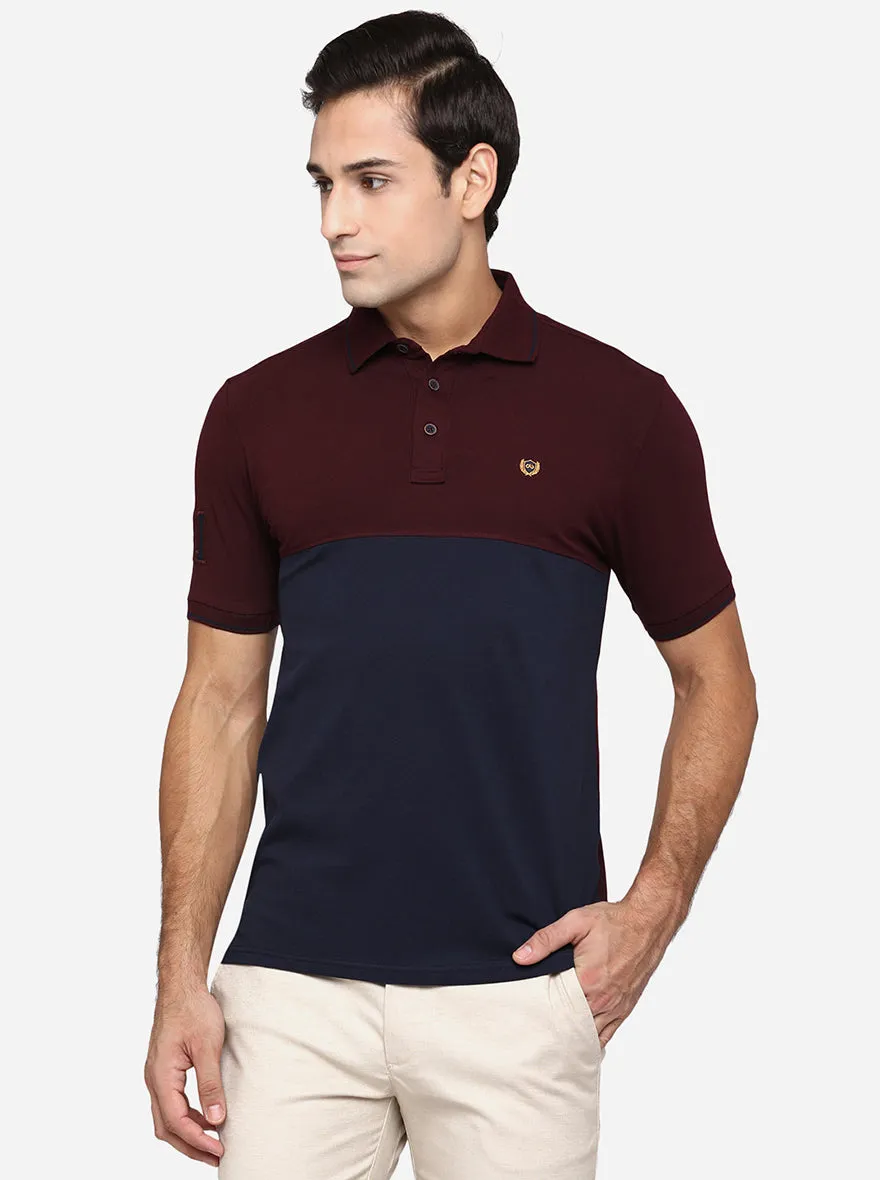 Wine & Blue Striped Slim Fit Polo T-Shirt | JadeBlue