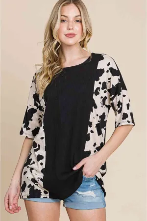 Women's BOMBOM Rodeo Love Ribbed Animal Contrast Tee