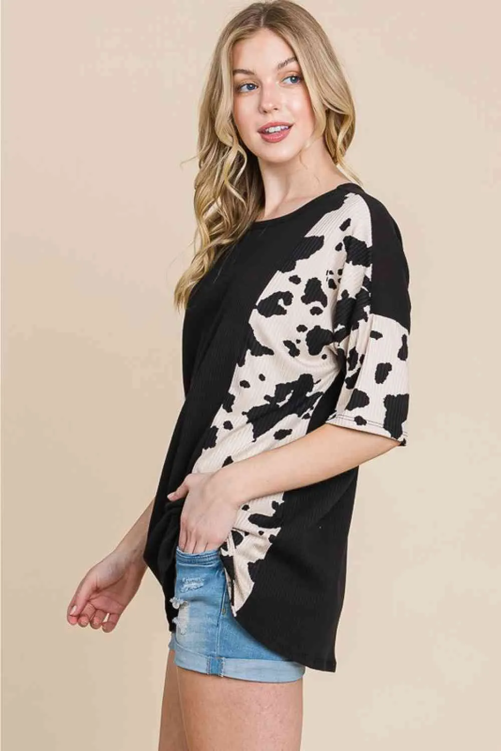 Women's BOMBOM Rodeo Love Ribbed Animal Contrast Tee